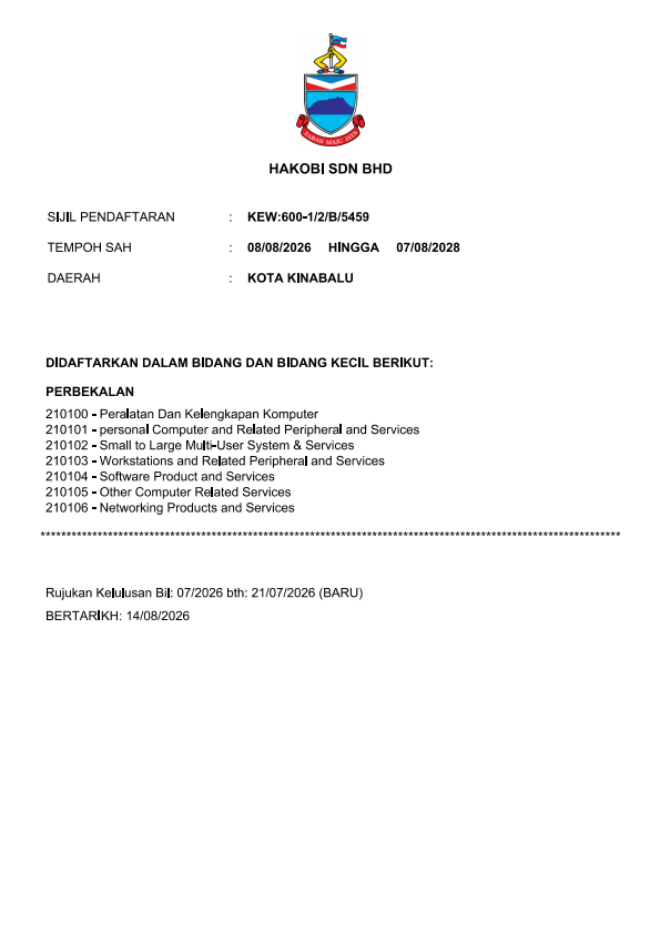 PUKONSA supplier registration certificate